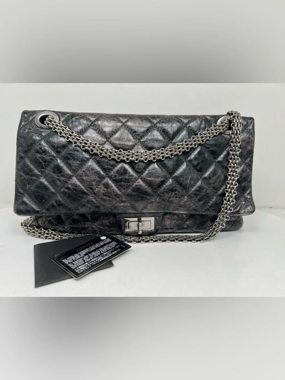 Chanel Quilted Aged Calfskin Silver / Gray Reissue 2.55 Double Flap 227